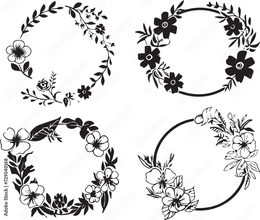 Set Flower frames. Hand drawn vector illustration	