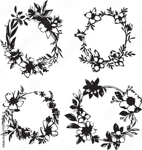 Set Flower frames. Hand drawn vector illustration 