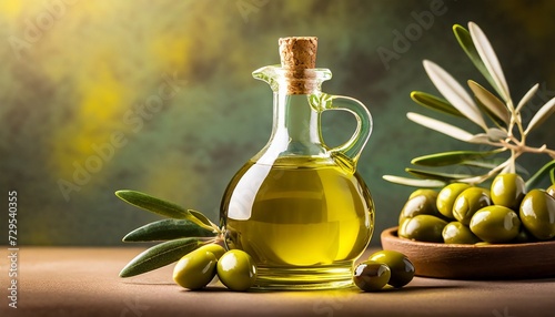 olive oil set glass bottle of olive oil with olives a drop of olive oil close up on a background ki
