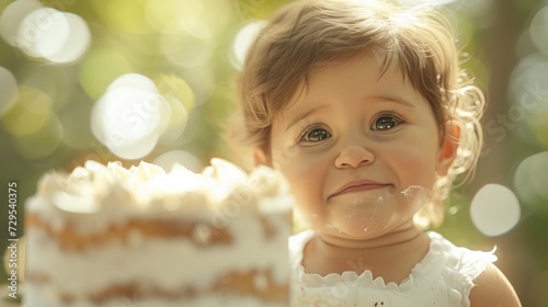 Obraz na płótnie Portrait of a little girl with a cake in her hands. w salonie