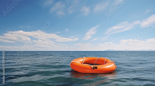 lifebuoy safety and rescue concept. Prevent drowning. An orange lifebuoy floats on the sea