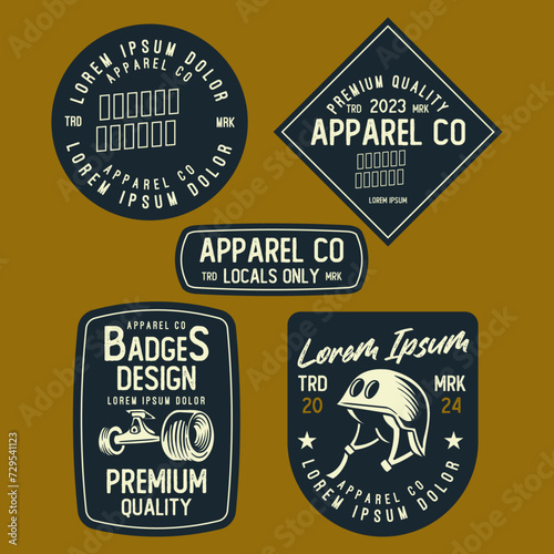 set of skateboard badges design, vintage emblem design, editable text