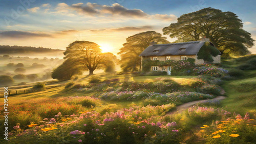 Peaceful Sunset in the Village