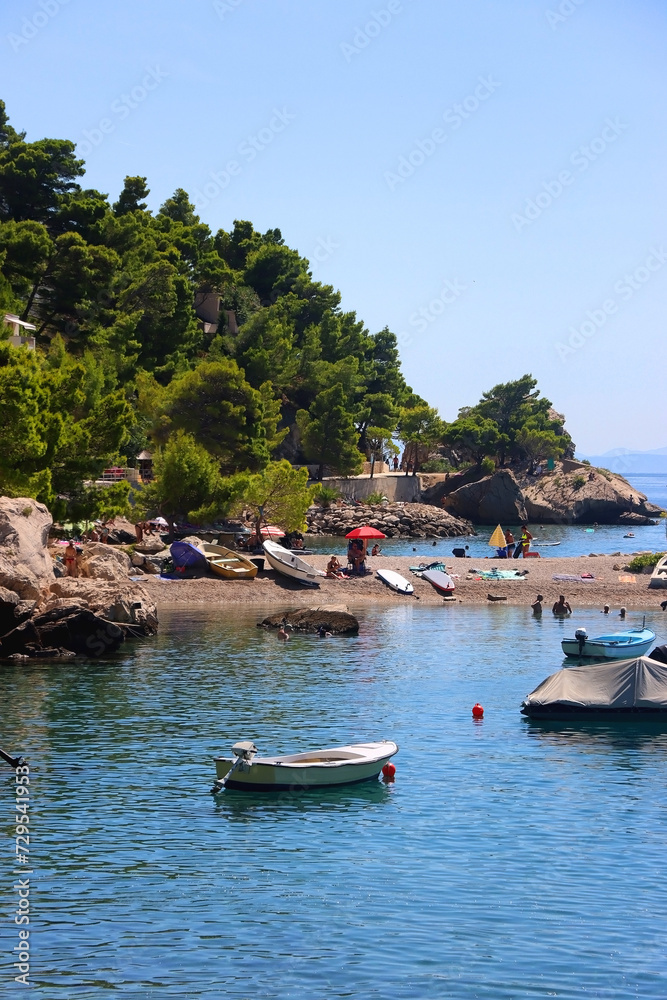 Summer day on the beautiful beach in Brela, Croatia.