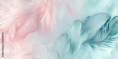 Overhead Photograph of Soft Arrangement of Pastel-colored Feathers Creating a Dreamlike Soothing Backdrop with Delicate Palette and Muted Tones