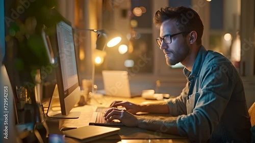 Programmers use computers working at home photo