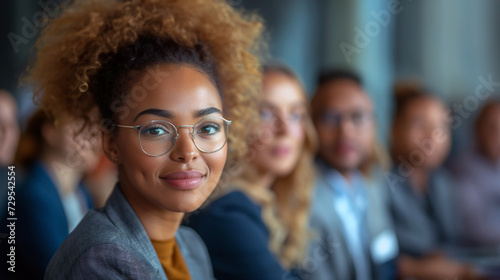 Diverse business professionals communicating at a conference, seminar or other educational event. Young and mature multiethnic people meeting in the office and having discussions