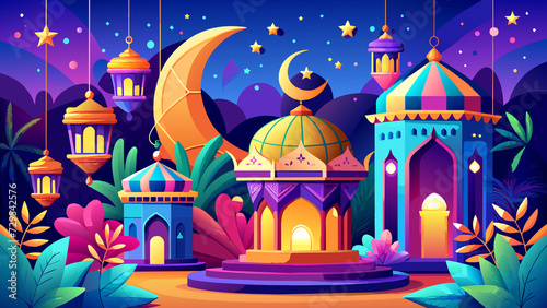 3D rendering of Ramadan lantern decoration background, Generative AI.