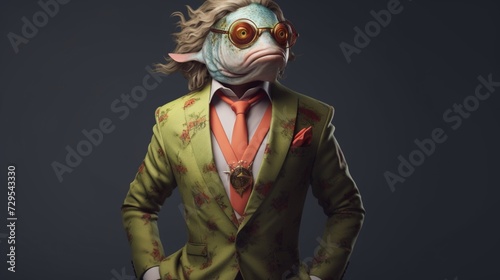 In full growth fish wearing Gucci suit AI generative