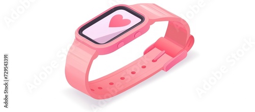 3d Electronic Pink Smart Watch Pulse Heart, Fitness Bracelet Cartoon Style. AI generated image
