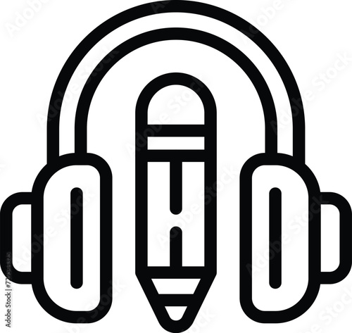 Headphones listen icon outline vector. Audio text. Written record