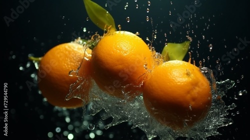 oranges falling in water splash isolated on white AI generative