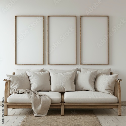 Obraz na płótnie Mock up poster frame in modern interior background, 3d render w salonie