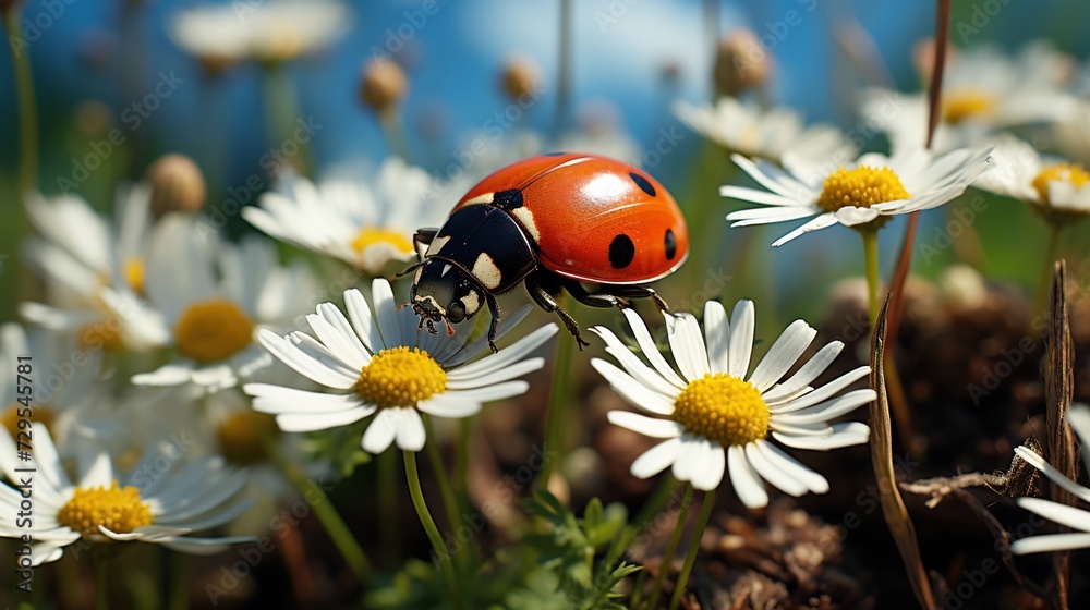 Botanical Beauty: A Close-Up Wallpaper Background Features a Ladybug Amidst the Petals of a Flower, Accentuating the Charm and Elegance of Nature's Palette
