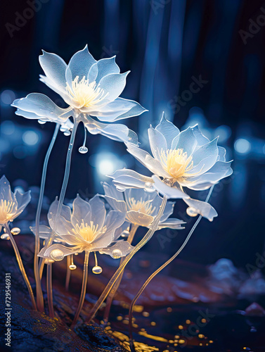 shining ice flowers night moonlight. © Tetiana