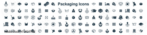 Delivery package 100 icons big set on white background. online delivery service business. Parcel container, packaging boxes, web design for applications.