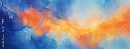 Vibrant royal blue and orange brush background for poster and banner design © Ilmi