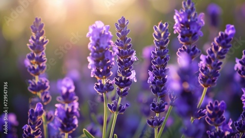 Vibrant lavender flowers flourishing in a sun-kissed field