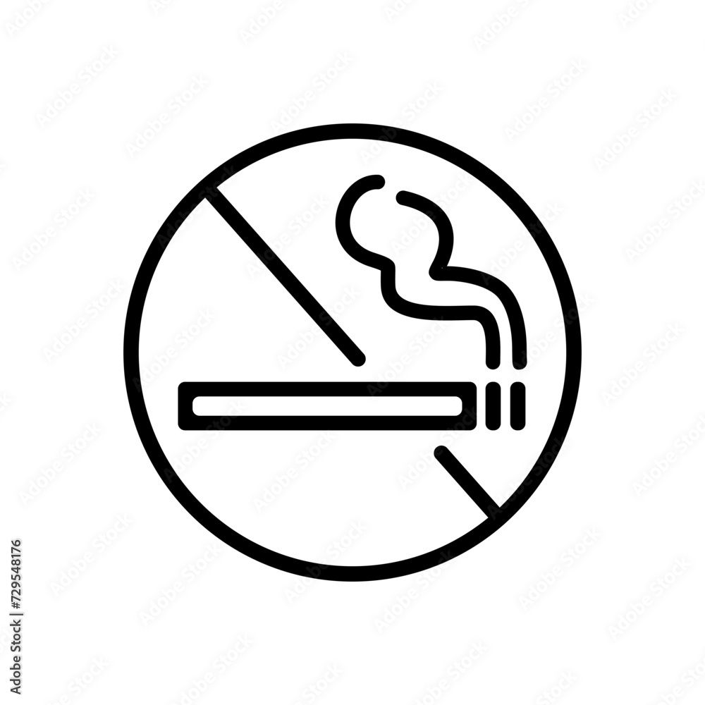 a black line icon depicting a no smoking cigarette sign on white a black line icon depicting a no smoking cigarette sign on white