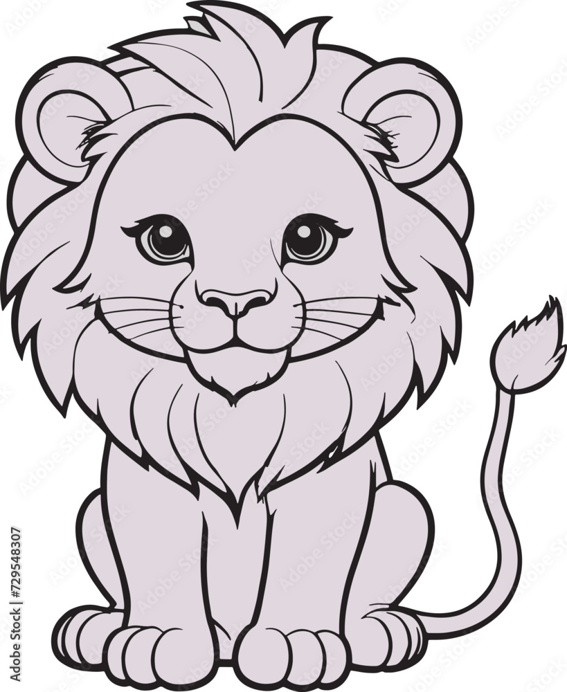 cute lion color cartoon drawing on white background vector illustration.