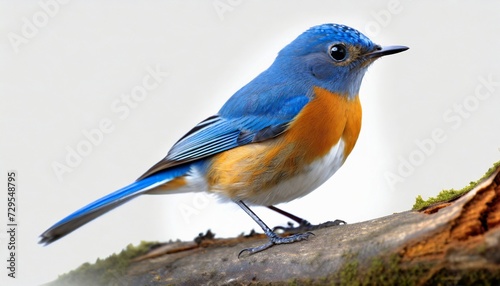 hill blue flycatcher cyornis banyumas beautiful tiny blue bird fully standing on white background fascinated nature © Tomas
