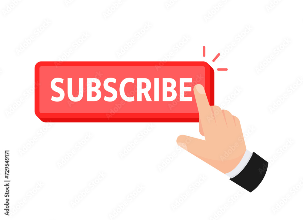 Flat Design Vector Illustration of a Hand Pressing a Red Subscribe Button Flat Design Vector Illustration of a Hand Pressing a Red Subscribe Button