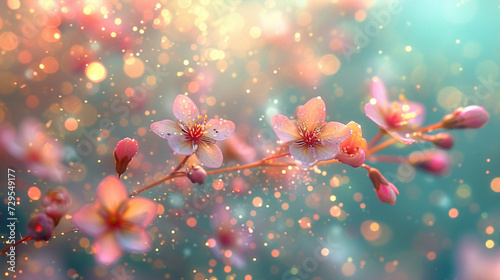 Magical meadow, full of blossoming spring flowers. horizontal banner or background. #729549177