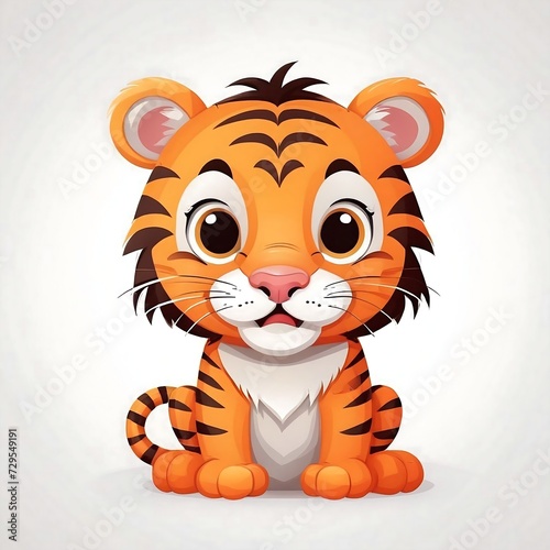 Cute Cartoon tiger  Vector illustration on a white background.