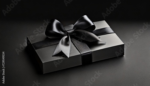 black gift card with black ribbon bow black friday concept copy space template
