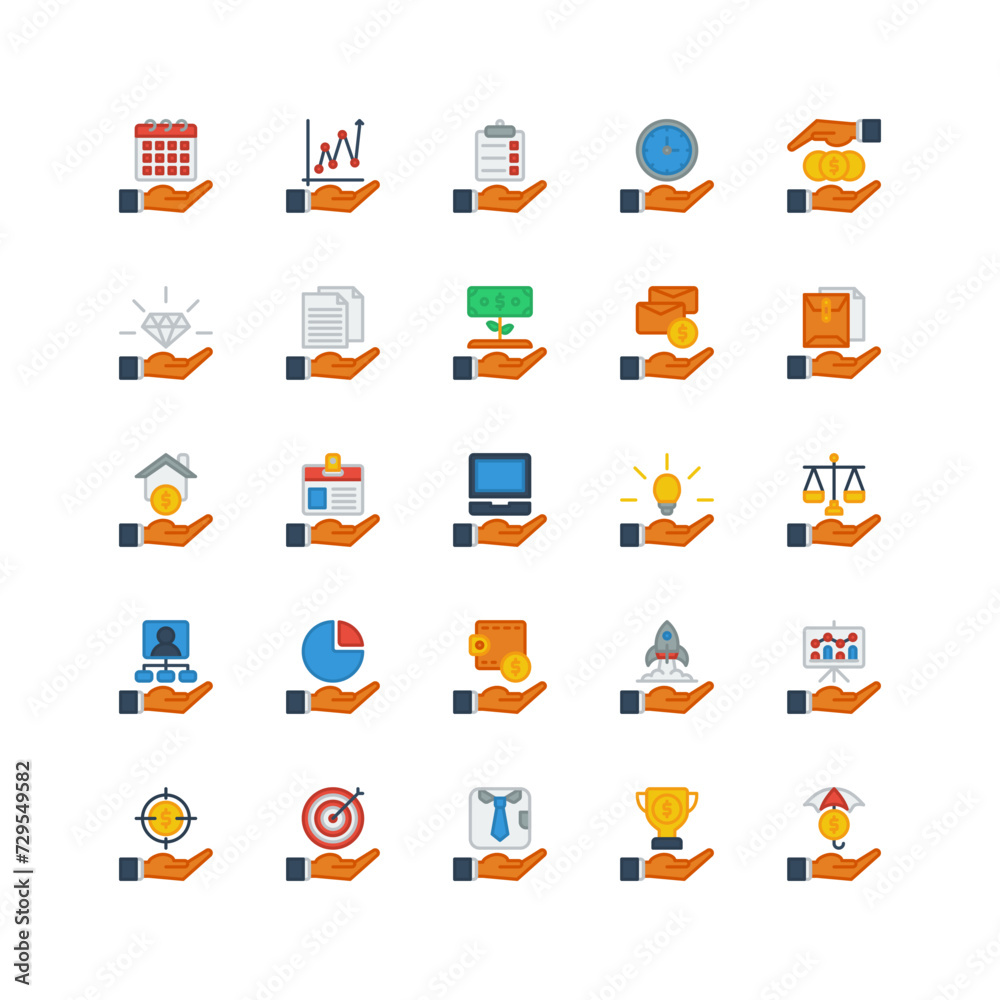 business and finance icon set. filled color icon collection. Containing icons.