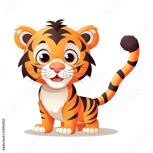 Cute Cartoon tiger  Vector illustration on a white background.