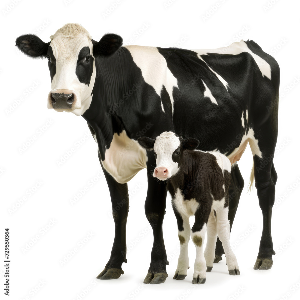 Cow and calf on white background.