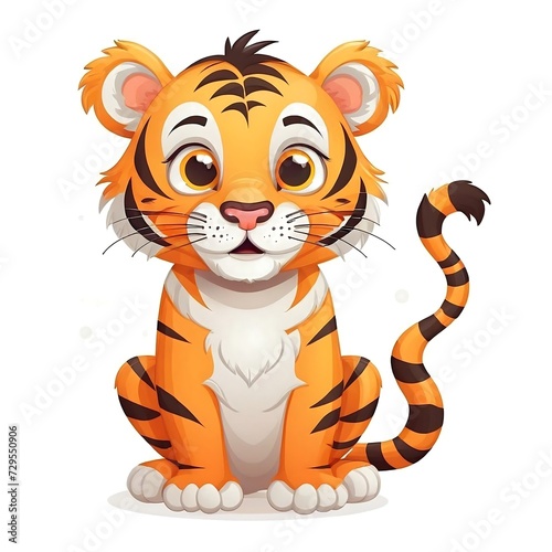 Cute Cartoon tiger  Vector illustration on a white background.