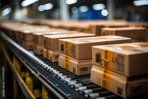 Efficient Warehouse Management: Boxes Glide Across a Conveyor Belt, Illustrating Organized Handling and Systematic Logistics