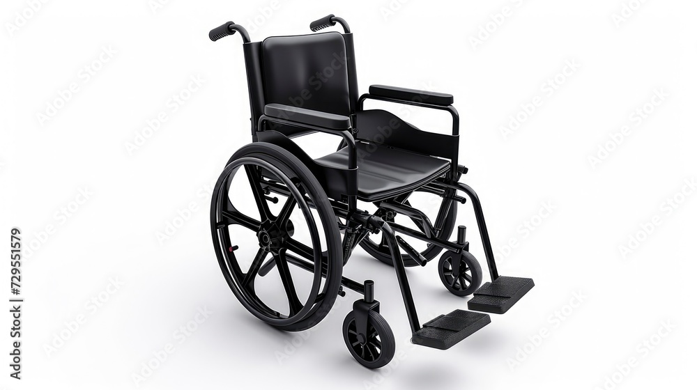 Fototapeta premium Modern Black Wheelchair Isolated on a White Background: An Emblem of Mobility and Independence