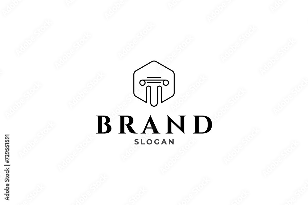 Pillar column icon line art style vector logo design template in hexagonal frame Pillar column icon line art style vector logo design template in hexagonal frame