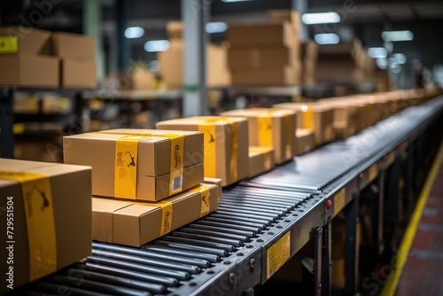 Logistics Automation: A Conveyor Belt Moves Boxes with Precision in a Warehouse, Showcasing Modernized and Streamlined Operations © Dejan