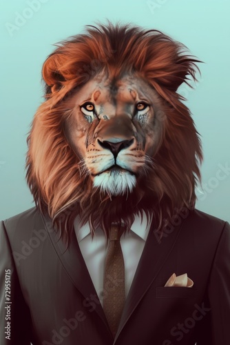 Stylish Lion in Tailored Suit - A Unique Concept of Wild Elegance, Professional Animal Fashion, and Sophisticated Jungle Style