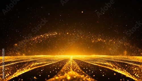 abstract background shining golden floor ground particles stars dust futuristic glittering in space on black background