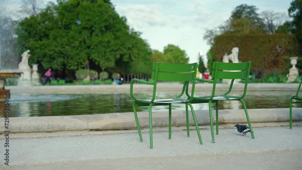 Park Chairs Overlooking Fountain in Parisian Square Park Chairs Overlooking Fountain in Parisian Square