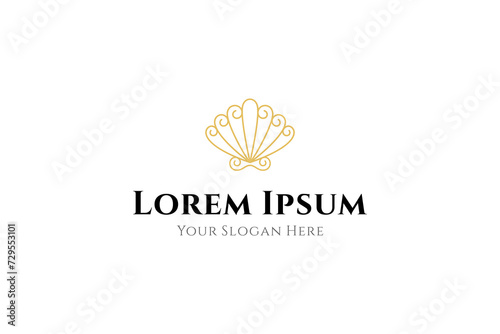 luxurious seashell with pearl outline icon logo design