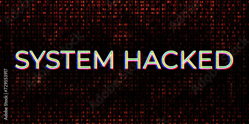 System Hack Alert. Exploit Attack Alert on Red Binary Cryptographic Background. System Virus, Crypto Rug Pull, Blockchain REKT Concept.