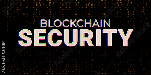 Blockchain Security Concept Illustration on an Encrypted Crypto Language Code Background.