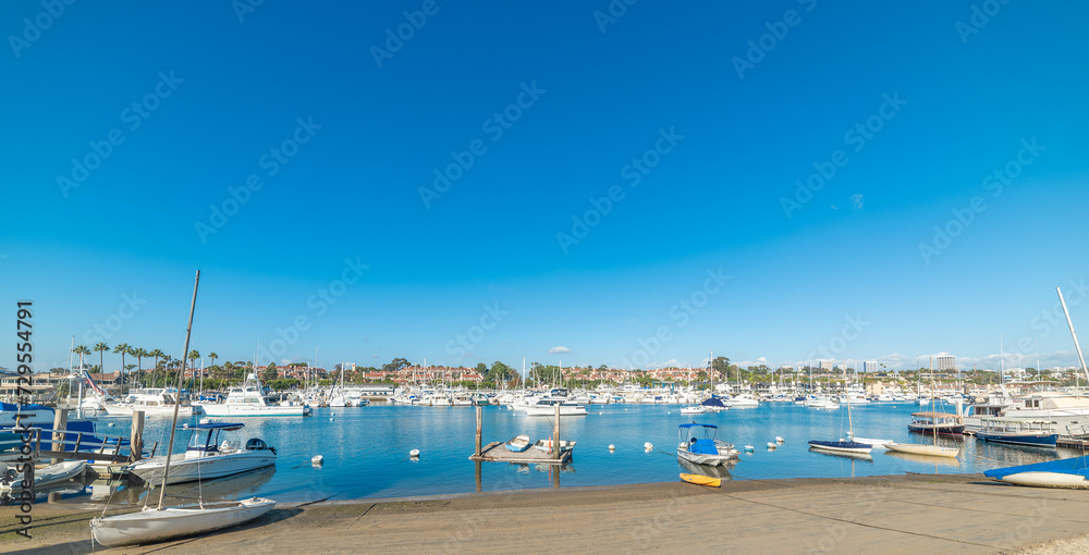 Boats in Balboa island on a sunny day