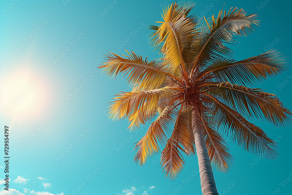 Copy space of tropical palm tree with sunlight on sky background Copy space of tropical palm tree with sunlight on sky background