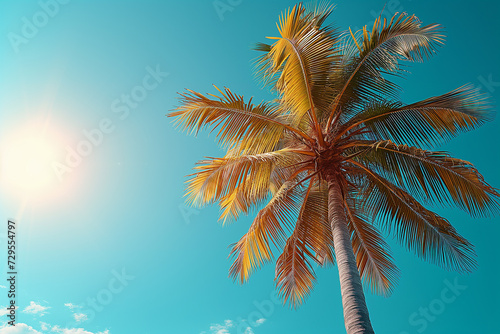 Copy space of tropical palm tree with sunlight on sky background