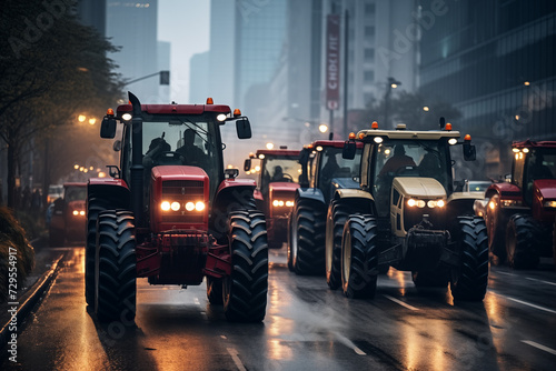 Protest of farmers and ranchers with tractors in the city © Steam visuals