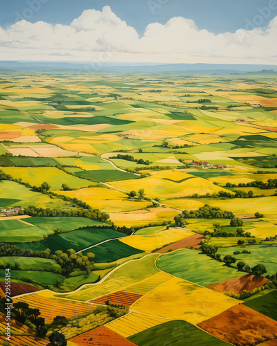 Aerial view of vast agricultural landscape. Generative AI