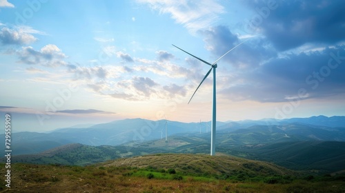 Environmentally friendly wind farms produce renewable green energy in beautiful landscapes.