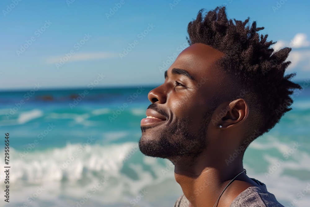 Handsome african american man posing on the beach. Summer time Handsome african american man posing on the beach. Summer time
